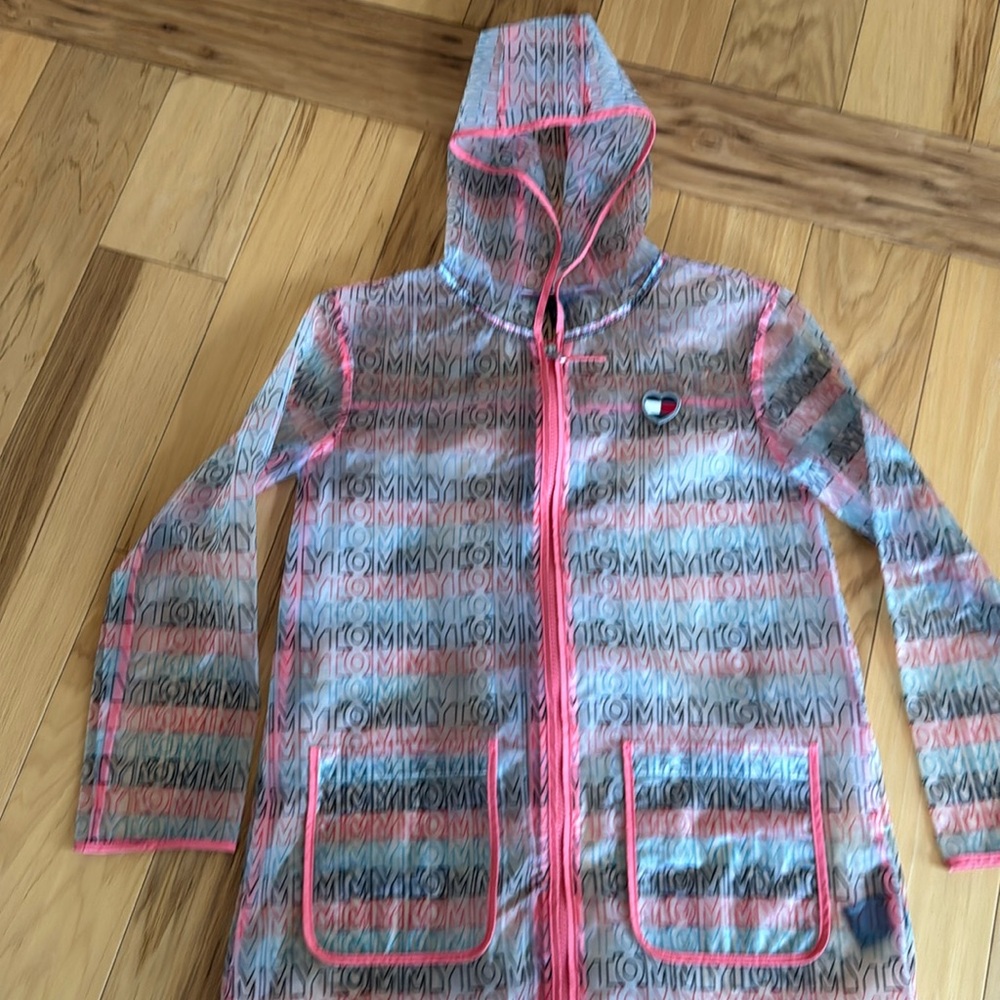 Tommy Hilfiger Logo Print Translucent Rain Coat GIRLS Size L 12/14